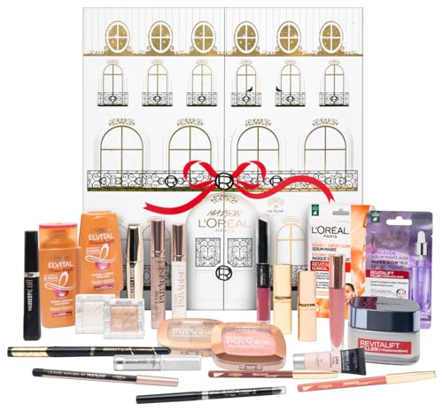 L'Oréal Paris Adventskalender 2023, Mit verschiedenen Kosmetikartikeln hinter 24 Türchen, Jeden Tag ein neues Beauty-Produkt zu Weihnachten, 1 Stück