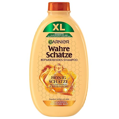 Garnier Shampoo gegen brüchiges Haar, XL Format, Reparierendes Haarshampoo mit Akazienhonig und Bienenwachs, Für mehr Glanz und Geschmeidigkeit, Wahre Schätze Honig, 1 x 600 ml