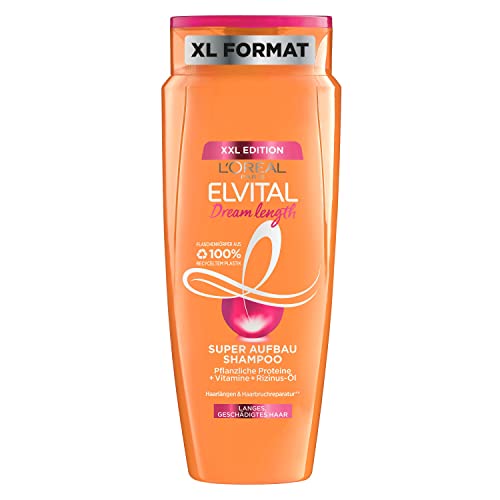 L'Oréal Paris Elvital Shampoo gegen Spliss, Für traumhaft langes Haar, Mit Rizinus-Öl, Vitaminen und pflanzlichen Proteinen, Dream Length Super Aufbau Haarshampoo, 1 x 700 ml