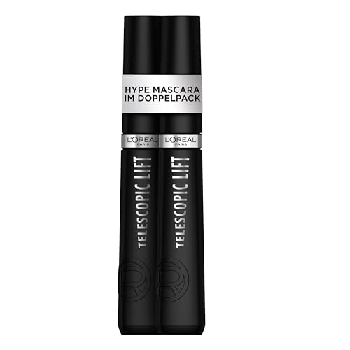 L'Oréal Paris Mascara im Doppelpack, Langanhaltendes Lifting bis zu 36 Stunden, Sichtbar mehr Wimpernlänge, Telescopic Lift, Schwarz, 2 St.