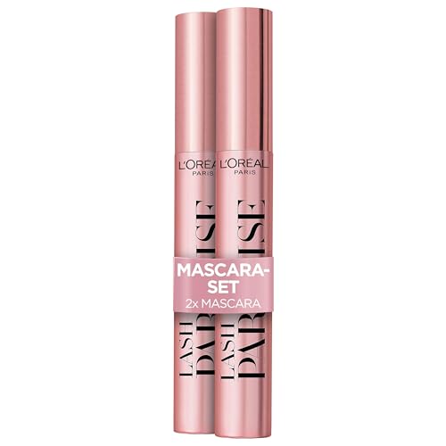 L'Oréal Paris Mascara im Doppelpack, Schwarze Wimperntusche für Länge und Volumen, Lash Paradise, Schwarz, 2 x 6 ml