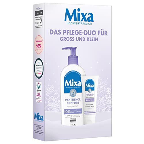 Mixa Panthenol Comfort Pflege-Set mit Sofort Pflegecreme (50 ml) für empfindliche und irritierte Haut und Body Balsam (250 ml) zur Pflege empfindlicher und trockener Haut, Mit Panthenol & Glycerin
