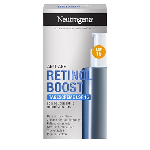 Neutrogena Retinol Boost Tagescreme mit LSF 15 (50 ml), schützende Feuchtigkeitscreme mit reinem Retinol & Lichtschutzfaktor 15, Anti-Aging Gesichtscreme bekämpft sichtbare Zeichen der Hautalterung
