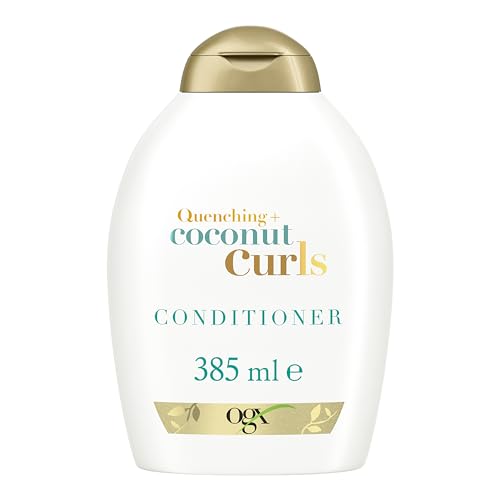 OGX Quenching + Coconut Curls Conditioner (385 ml), feuchtigkeitsspendende Haarspülung mit Kokosöl, Zitronenöl & Honig für lockiges Haar, ohne Sulfate