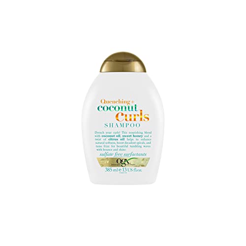 OGX Quenching + Coconut Curls Shampoo (385 ml), feuchtigkeitsspendendes Locken Shampoo mit Kokosöl, Zitronenöl & Honig, ohne Sulfate