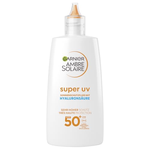 Garnier Antioxidatives Super UV-Sonnenschutz-Fluid mit LSF 50+, Leichte und nicht fettende Sonnencreme mit Hyaluronsäure, Ambre Solaire, 40 ml
