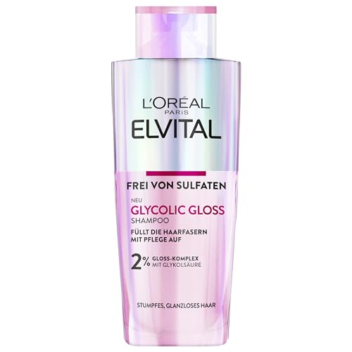L'Oréal Paris Elvital Glycolic Gloss Shampoo für glanzloses und stumpfes Haar, Zum Pflegen und Glätten der Haare, Mit Glykolsäure, 200 ml