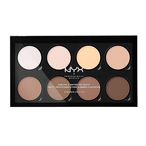 NYX Professional Makeup Highlight & Contour Pro Palette, Puder Konturen Kit, 8 verblendbare Matte und Perlmutttöne