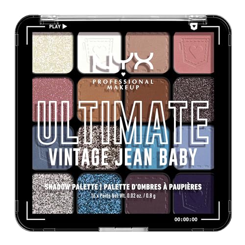 NYX Professional Makeup Lidschattenpalette mit 16 Farbtönen, Intensives und langanhaltendes Finish, Vegane Formel ohne Inhaltsstoffe tierischen Ursprungs, Ultimate Shadow, Farbton: Vintage Jean Baby