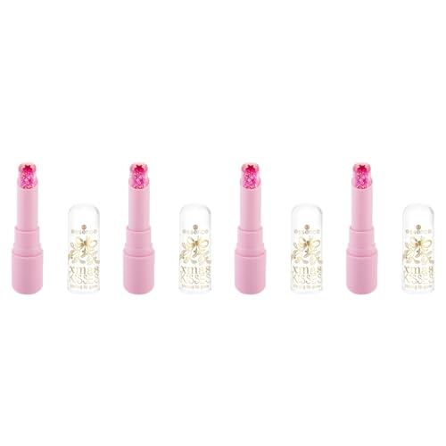 essence xmas KiSSES tinting lip glow, Lippenstift, Nr. 01, Färbeeffekt, farbintensiv, vegan, ohne Parabene, ohne Mikroplastikpartikel, Nanopartikel frei, 4er Pack (4x3g)