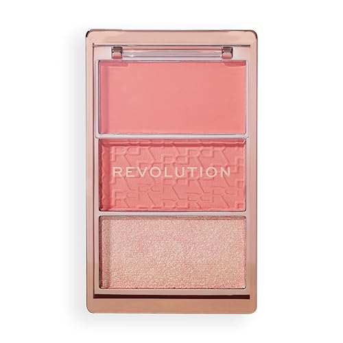 Revolution, Blush Icon Palette (Authentic Peach), Creme- & Puder-Rougepalette, Hochpigmentiert, 3 Farben, Authentic Peach, Tierversuchsfrei & Vegan