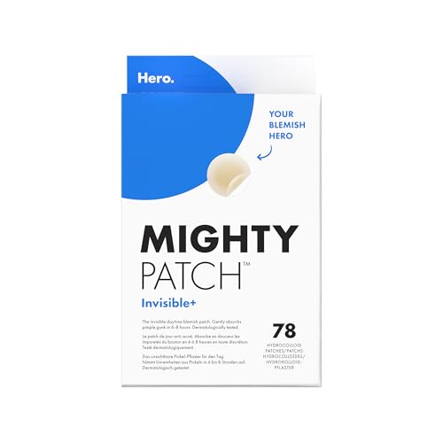 Hero Mighty Patch Invisible+ Pickel-Patches von Hero Cosmetics, klare Hydrokolloid-Pflaster zur Akne-Behandlung, 78 Stück