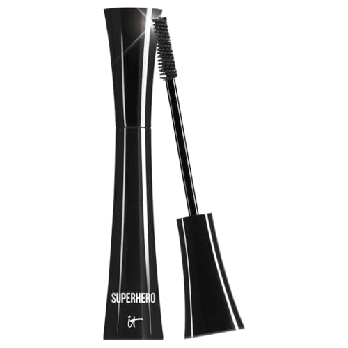 IT Cosmetics Superhero Mascara, Volumenverstärkende Wimperntusche mit Power-Bürste, Wasserfest, Für mehr Schwung, Länge und Volumen, In mehreren Schichten auftragbar, Farbton Super Black