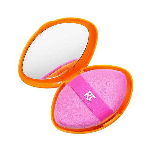 Real Techniques Miracle 2-in-1 Puderquaste+Reiseetui, doppelseitiger Puff zum Mischen von Make-up, Gummiband, Präzisions-Make-up-Schwamm und Puderquaste, für Flüssigkeiten,2 Stück