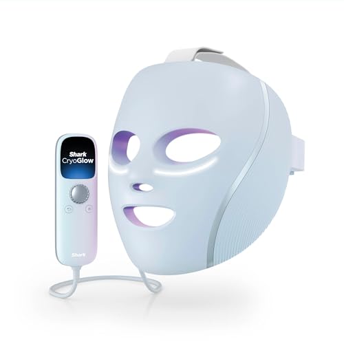 Shark CryoGlow LED-Gesichtsmaske mit Kühlung der Augenpartie, rote und blaue LED, Infrarotlichttherapie, USB-C, Fernbedienung, Aufbewahrungstasche, verstellbare Riemen, Frostblau FW312EU